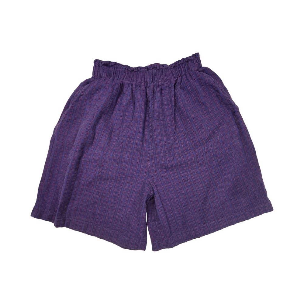 Lands End Purple Plaid Seersucker Cotton Shorts Elastic Waist Vintage 90s SM